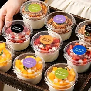 75pcs（25 cups + 25 lids + 25 stickers） Reusable Cake Cups with Lids, Durable Shatterproof Yogurt Cups, Transparent Dessert Cups, Cold Brew Coconut Milk Pudding Oatmeal Cups