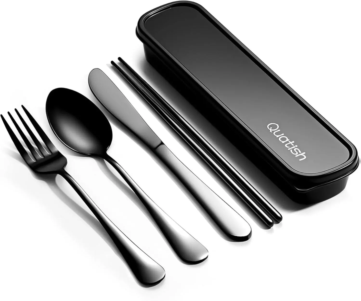 Travel Utensils withPortable Silverware Set for Work, Stainless Steel Reusable Travel Cutlery Set, Fork and Spoon Set for Picnic, Camping, Gadgets, Lunch Box for Men, Black