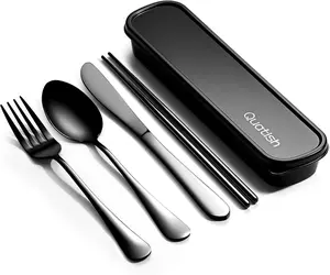 Travel Utensils withPortable Silverware Set for Work, Stainless Steel Reusable Travel Cutlery Set, Fork and Spoon Set for Picnic, Camping, Gadgets, Lunch Box for Men, Black