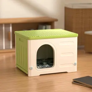 Plastic Cat House Suitable for Outdoor and Indoor Use, Stackable Stray Cat Shelter Indoor Cat House Windproof and Waterproof Elevated (Green)