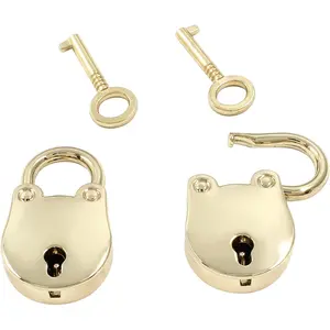 2 Pack Antique Style Mini Padlock, Retro Rose Gold Bear Padlock Vintage Key Lock with Key for Jewelry Box Handbag Luggage Diary