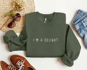 I'm A Delight Minimal Funny Sweatshirt, Sarcastic College Sweatshirt, Women's Crew Neck, Crewneck