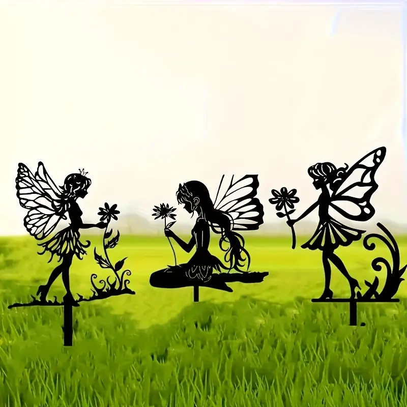 3 Pack Metal Fairy & Elf Silhouette Garden Stakes - Outdoor Yard Lawn Decor, Rustproof Insert Stakes for Patio Balcony Courtyard, Whimsical Spring Wedding Garden Art, Whimsical Look Statue Magic