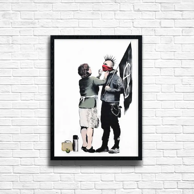 Banksy Punk Mom Print, Graffiti Wall Art, Urban Street Art, Poster print