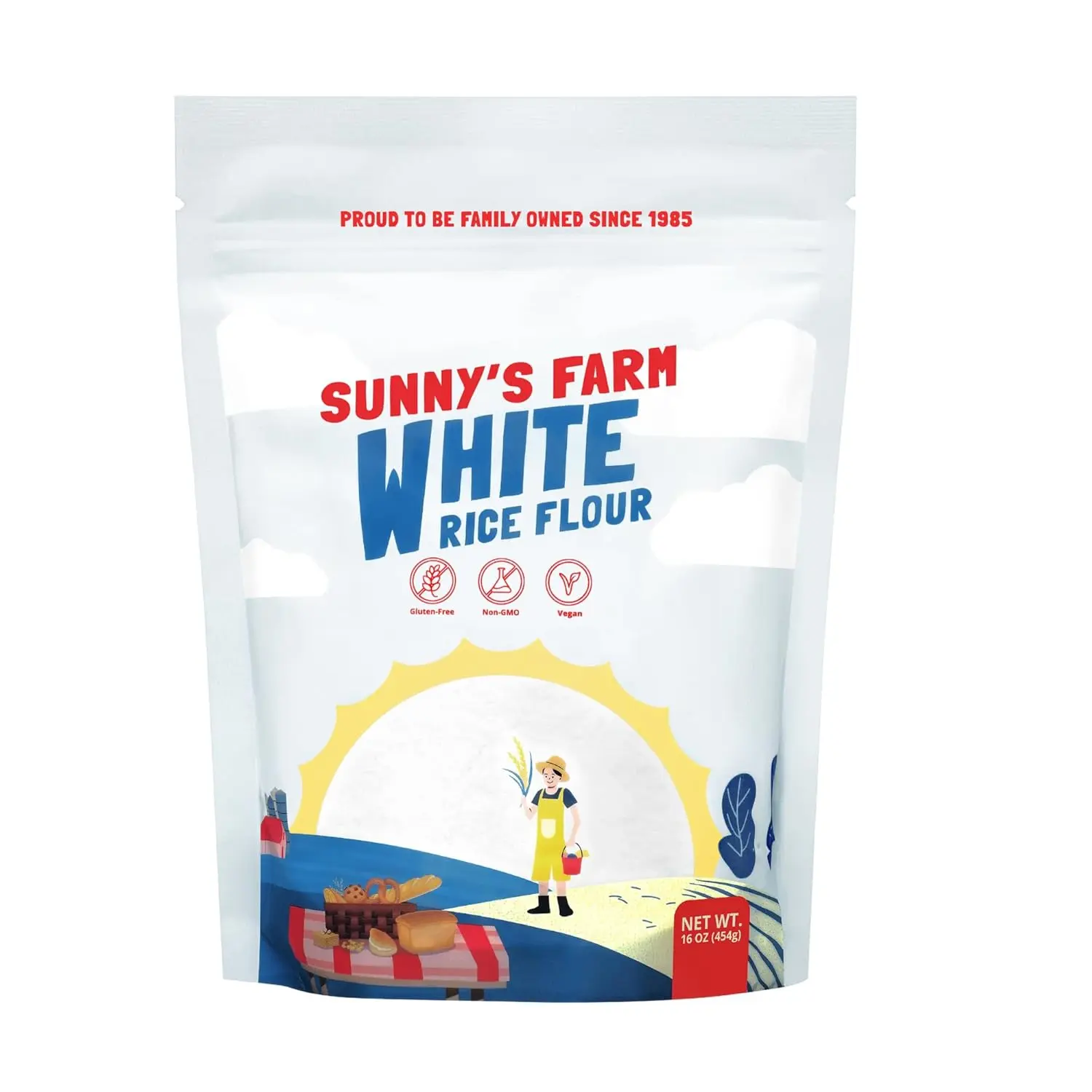 Sunny's Farm White Rice Flour – Gluten-Free, Non-GMO, Vegan Rice Flour for Sourdough Bread & Baking, 100% Natural, Premium Quality – 16oz (Pack of 1)