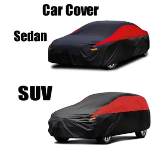 Car Cover Waterproof All Weather for Automobiles, Full Exterior Covers Sun Rain Snow Wind Protection, Universal Fit Sedan SUV Outdoor Indoor, UV Protection, Dustproof, Scratch Resistant, Black Red Car Cover
