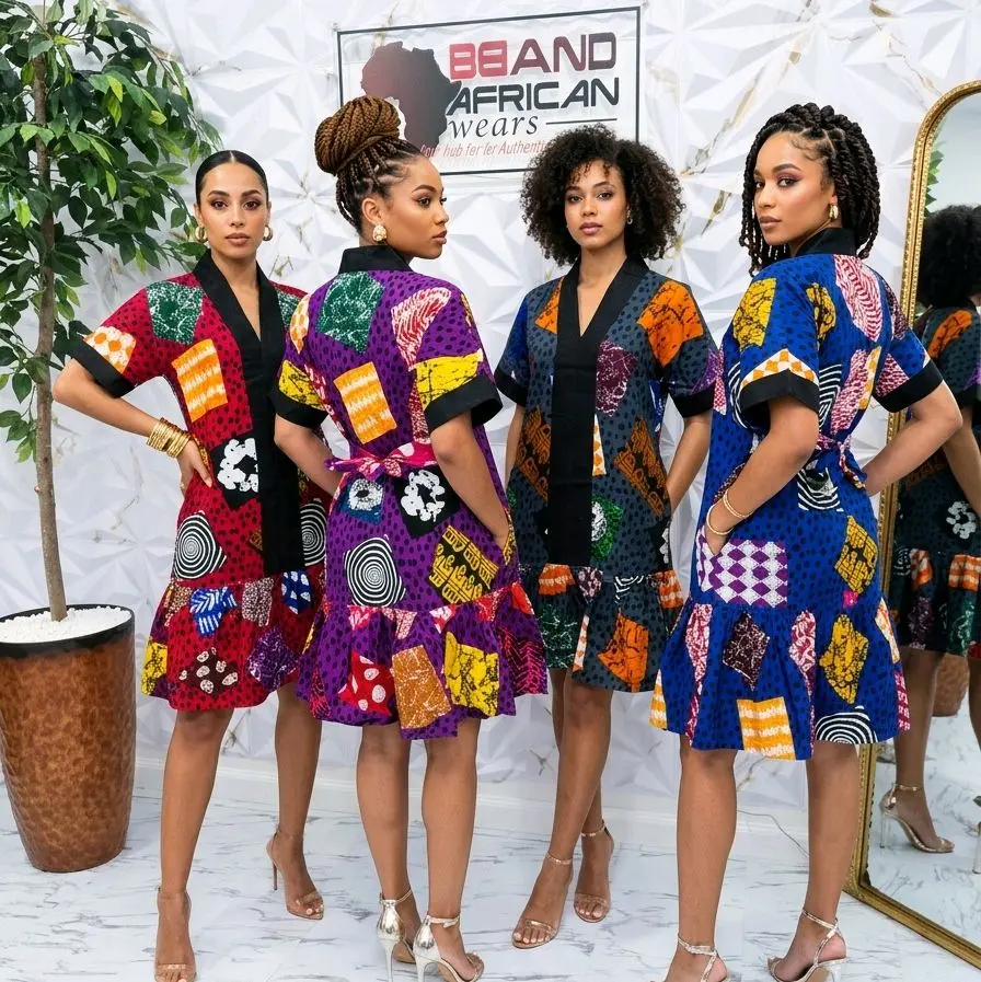 BeyondAfricanWear Women's Aso Oke Ankara Dress - Fitted African Fashion with an Adjustable Belt for Casual Elegance