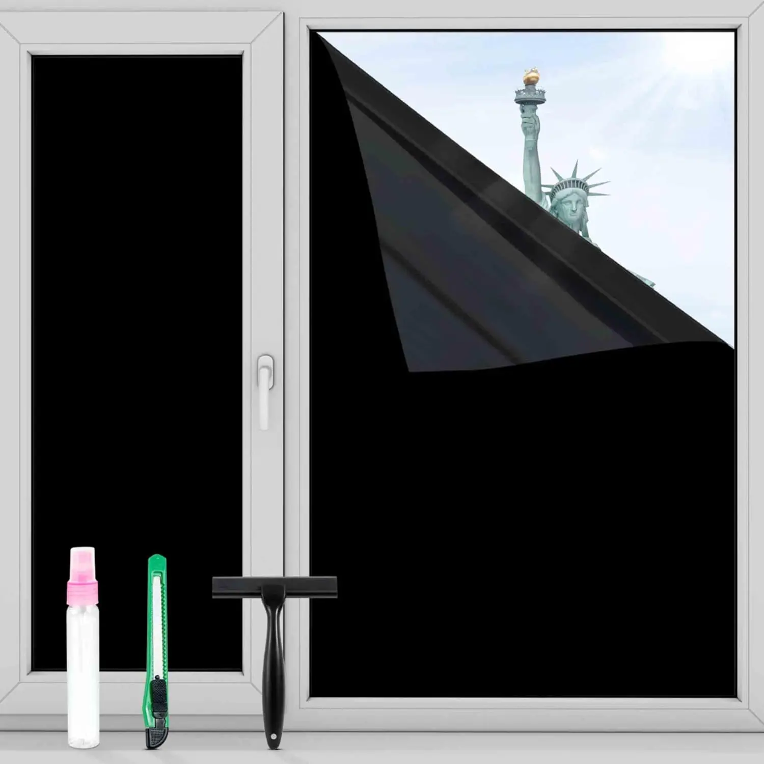 Total Blackout Window Privacy Film, Blocks 100% of UV Rays, Heat Control Room Darkening Window Cover(Total Black 17.5"×78.7")