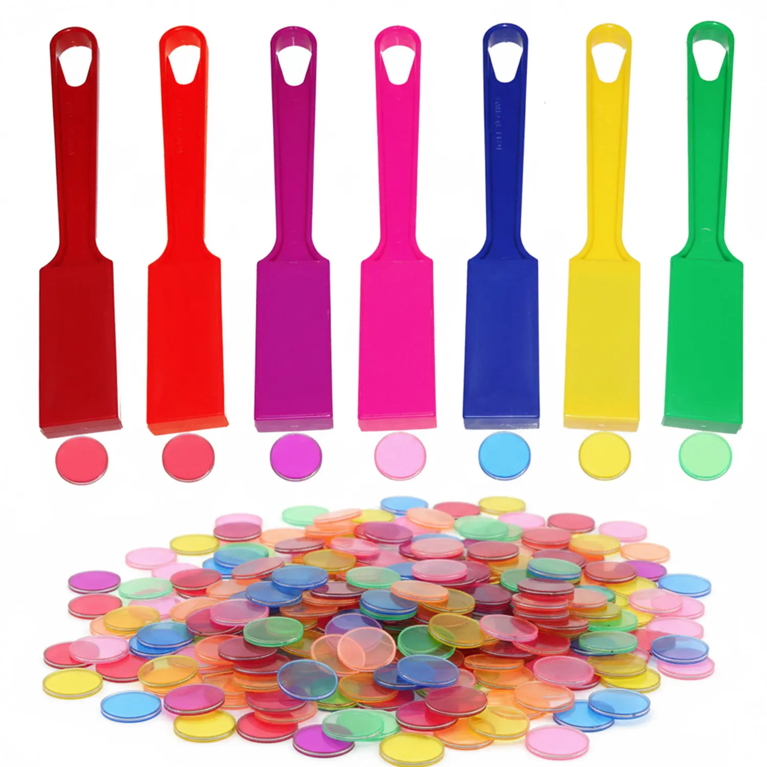 Magnetic Bingo Wand 7-Pack with 100 Multi-Color Metal Chips, Party Game Set, Family Fun Tool for Large Groups, Sensory & Educational Science Board Game, Family Fun Game