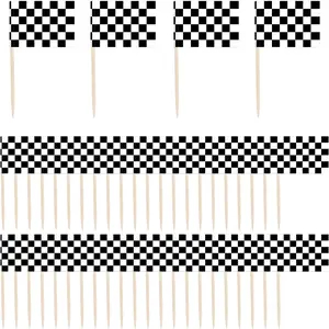 100 Pack Checkered Racing Flag Toothpicks - Checkered Flag Decorations for Cupcakes, Party Platters, Sports Themed Events