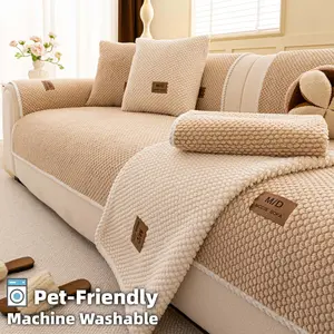Thick Plush Couch Cover for Dogs, Non Slip Sofa Cover, Pet Friendly Machine Washable Sofa Protector, Soft Textured Sofa Pad for Dogs Cats, Single Seat to Sectional Sofa Living Room, Washable Sofa Slipcover