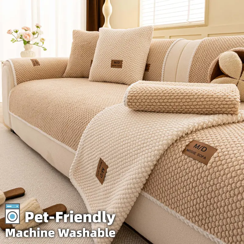 Thick Plush Couch Cover for Dogs, Non Slip Sofa Cover, Washable Sofa Covers, Dustproof Couch Protector, Pet Friendly Machine Washable Sofa Protector, Soft Textured Sofa Pad for Dogs Cats, Single Seat to Sectional Sofa Living Room, Washable Sofa Slipcover