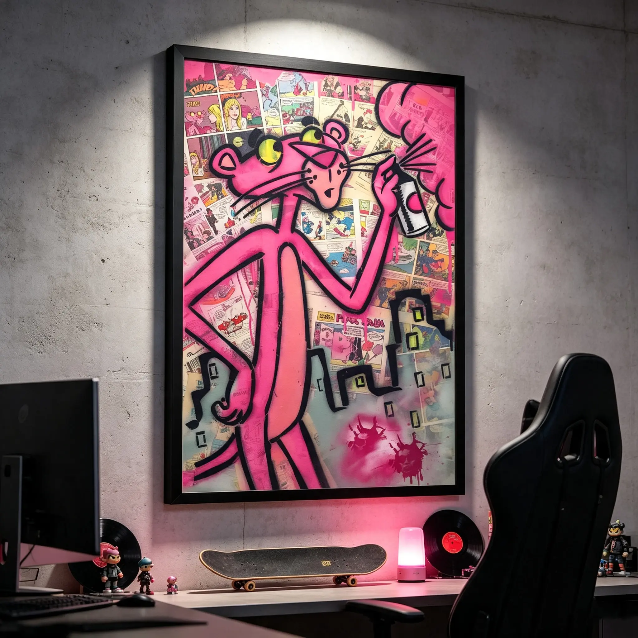 Pink Panther Graffiti Street Canvas Poster - Comic-Collage Pop Culture Wall Decor, Bold Urban Spray Paint Artwork for Bedroom & Game Room, Collectible Gift for Street Art Enthusiasts