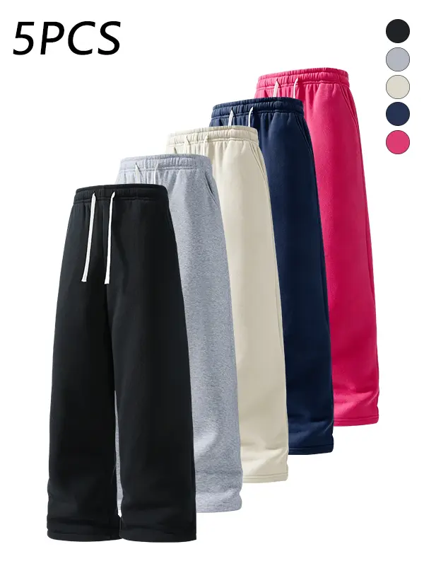 5-Pack Men’s Loose Casual Straight Sweatpants, Elastic Waistband, Soft Breathable Fabric, Versatile for All Seasons