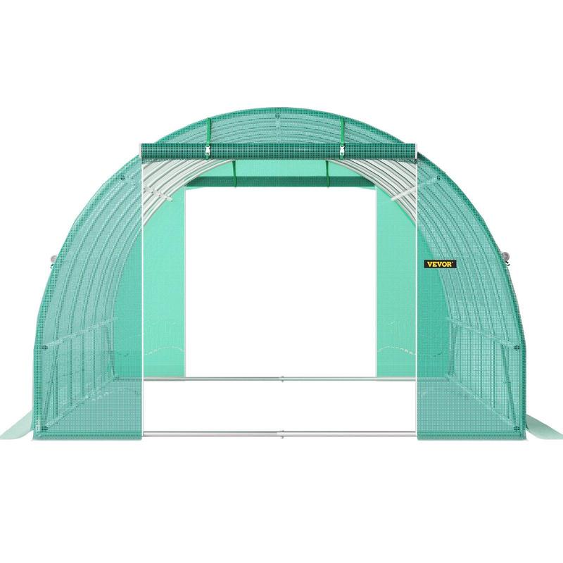 VEVOR Walk-in Tunnel Greenhouse, Portable Plant Hot House w/ Galvanized Steel Hoops, Top Beams, Diagonal Poles, Zippered Doors & Roll-up Windows