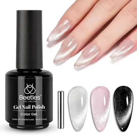 Beetles 15ml Silver Shimmer Velvet Cat Eye Base Gel Nail Polish Bottle - Soak-Off, UV/LED Lamp Compatible, Nail Care Manicure Cosmetic for Adults (Daily, Holidays, Salon/DIY Use)