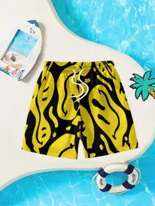 Boys' Quick-Dry Swim Trunks with Adjustable Waistband, Cute All over Print Beach Shorts, Casual Cricket Shorts
