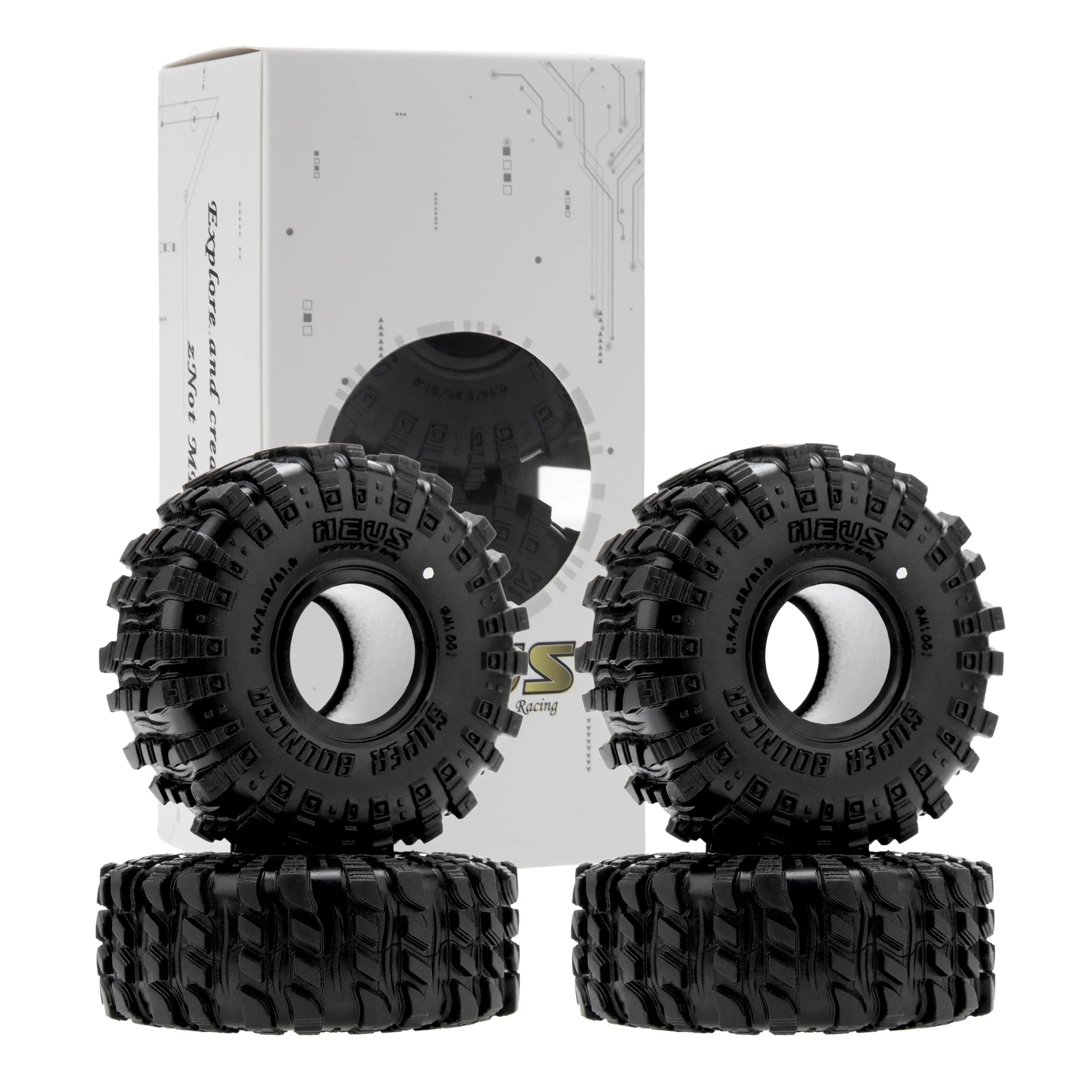 MEUS RACING 1.0 Dry Traction Compound Grip RC Crawler Tires - MS6 Super Bouncer Model, 0.94/2.52/R1.0 Size, Compatible with TRX4M SCX24 FCX24 AX24 Bronco 1/24 1/18 RC Crawlers, #M1001