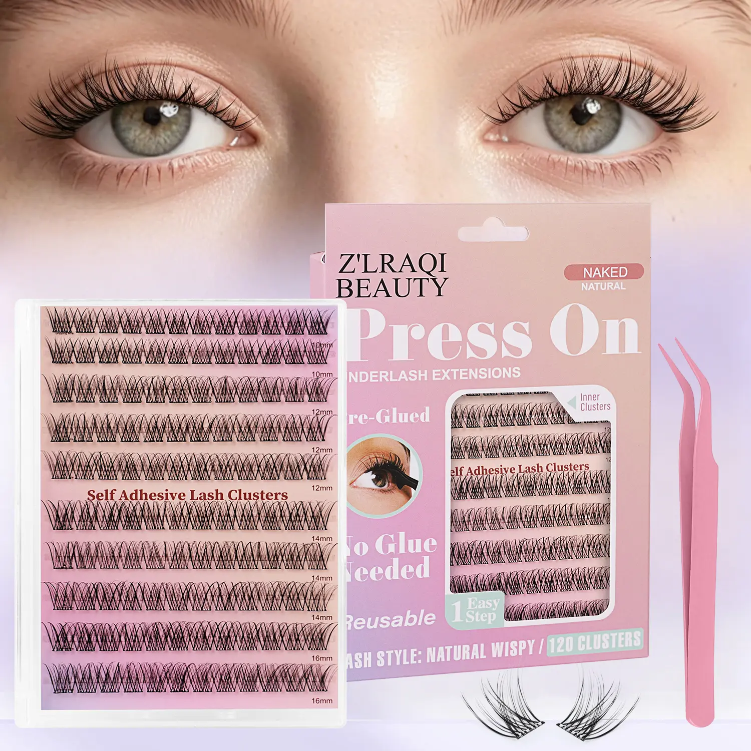 120PCS Pre-Glued Cluster Eyelashes, Self-Adhesive Eyelash Extensions, 3D Volume Wispy Reusable Lashes with Mixed 10-16mm Lengths (No Glue Required) Makeup Cosmetic
