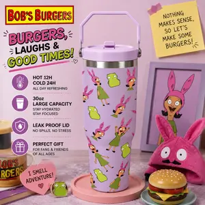 1 Pc 30oz Bob’s Burgers Louise Cartoon Insulated Mug, Double Wall, Leak-Proof Lid, Hot Drinks Stay Warm 12H, Cold Drinks Stay Cold 24H, Perfect Fan Gift, Stylish & Durable, Ideal for Daily Use, Office, Gym, Travel, Outdoor Activities
