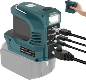 220W Power Inverter Compatible For Makita 18V Battery, DC 20V To AC 110V Portable Power Station With 1 AC Outlet, 1 USB Ports &5A DC Round Port& 1 Type-C Fast Charging, 400LM LED Work Light