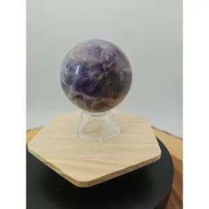 Chevron Amethyst Sphere, 56mm 250g Madagascar Crystal for Collectors, Unique Carved Purple Gemstone for Reiki or Home Display