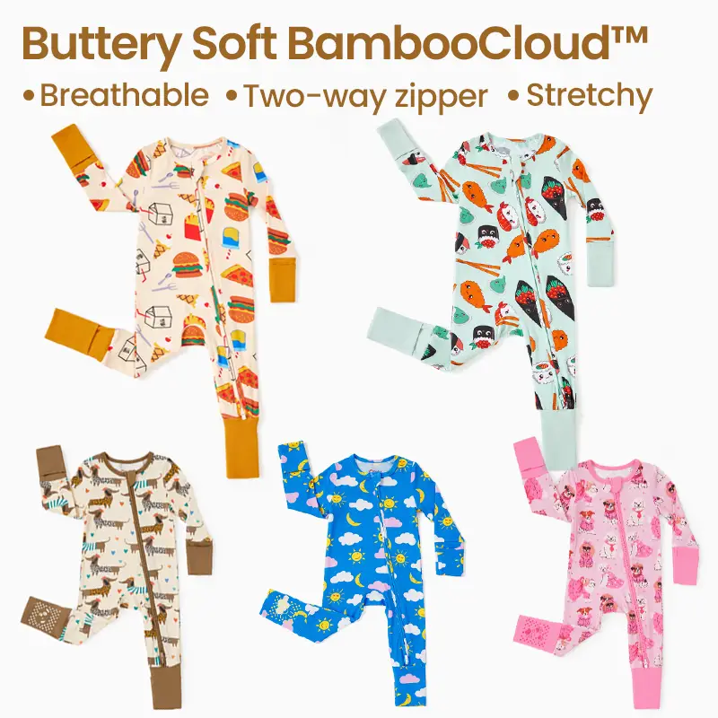 PatPat Bamboo Ultra-Stretchy Baby Zip-Up Pajamas – 3X Extended Growth Fit (0-24M), 8% Spandex for All-Day Comfort | Scratch-Free Sleeves, Adjustable F