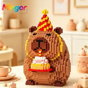 11.3" Kawaii Birthday Capybara Micro Building Blocks| Party Cake DIY Desk Decor