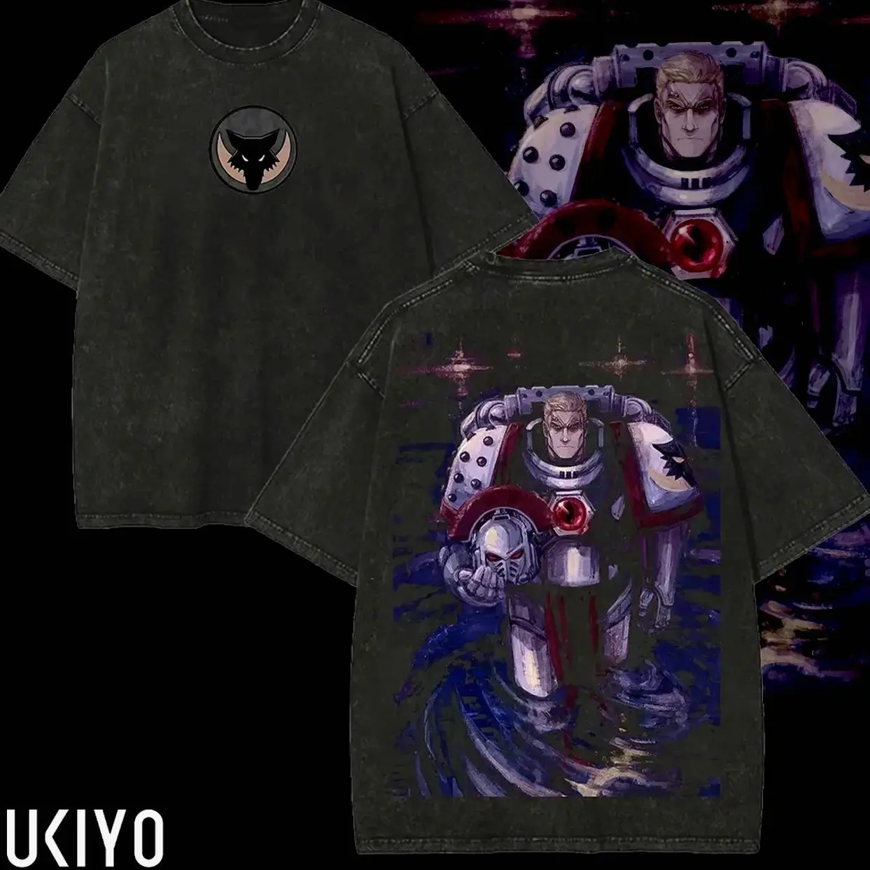 Warhammer 40k Luna Wolves Printed Unisex Washed T-Shirt Garviel Loken Graphic Tee Oversized Streetwear T Shirt for Men Women Wargaming Merchandise Clothes WF4