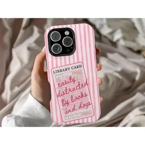 MagSafe Compatible Funny Book Phone Case Bookish Aesthetic iPhone 16 Gift for Book & Dog Lovers BookTok Fans Vintage Library Card Graphic