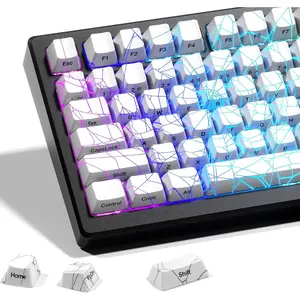 x XVX Shine Through Keycaps w/IMD Tech, Custom Spider Web Keycaps 60 75 100 Percent, White Key Cap Set Lines Backlit, OEM Profile Side Printed for Keyboards