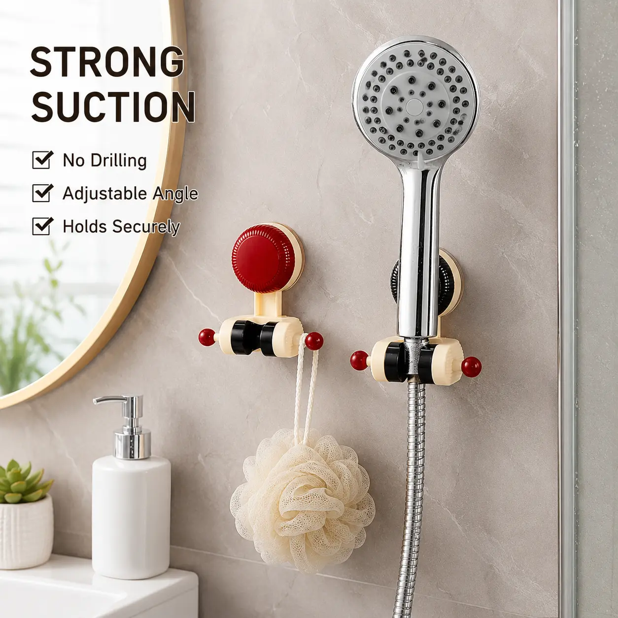 1 Piece Shower Head Holder, No Drill Suction Cup Multi-angle Adjustable Removable Bracket for Bathroom Shower Use