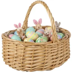 Wicker Easter Basket with Handle, Wicker Basket Flower Girl Basket Small Woven Gift Basket for Kids Egg Hunt, Candy, Eggs and Bunny, Wedding (7.86 x 6.68 x 3.94 Inch)