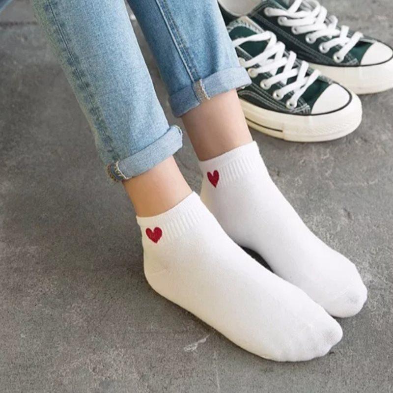 5 Pairs Of Teenager's Anti Odor & Sweat Absorption Fashion Heart Print Low Cut Socks, Comfy & Breathable Socks, All Seasons Womenswear Women