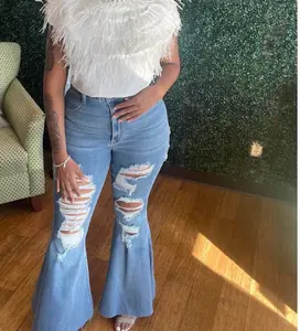 High Rise Destroyed Distressed Super Flare Jeans