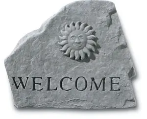 212 MAIN Welcome Sun Garden Accent Cast Stone, Weatherproof Exterior Decorative Statue, 11.5in x 9.5in Outdoor Wall Mount Garden Stones (Kay Berry-Inc. 66920)