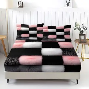 3pcs Plush and Soft Black and White Pattern Fitted Sheet Set,Featuring Vibrant Colors and a Retro-Trendy Design Bedding Set. Features a Distinct Sweet and Edgy Style., Made Soft Microfiber Material, Includes 2 Pillowcases, Not Include Pillow Insert.