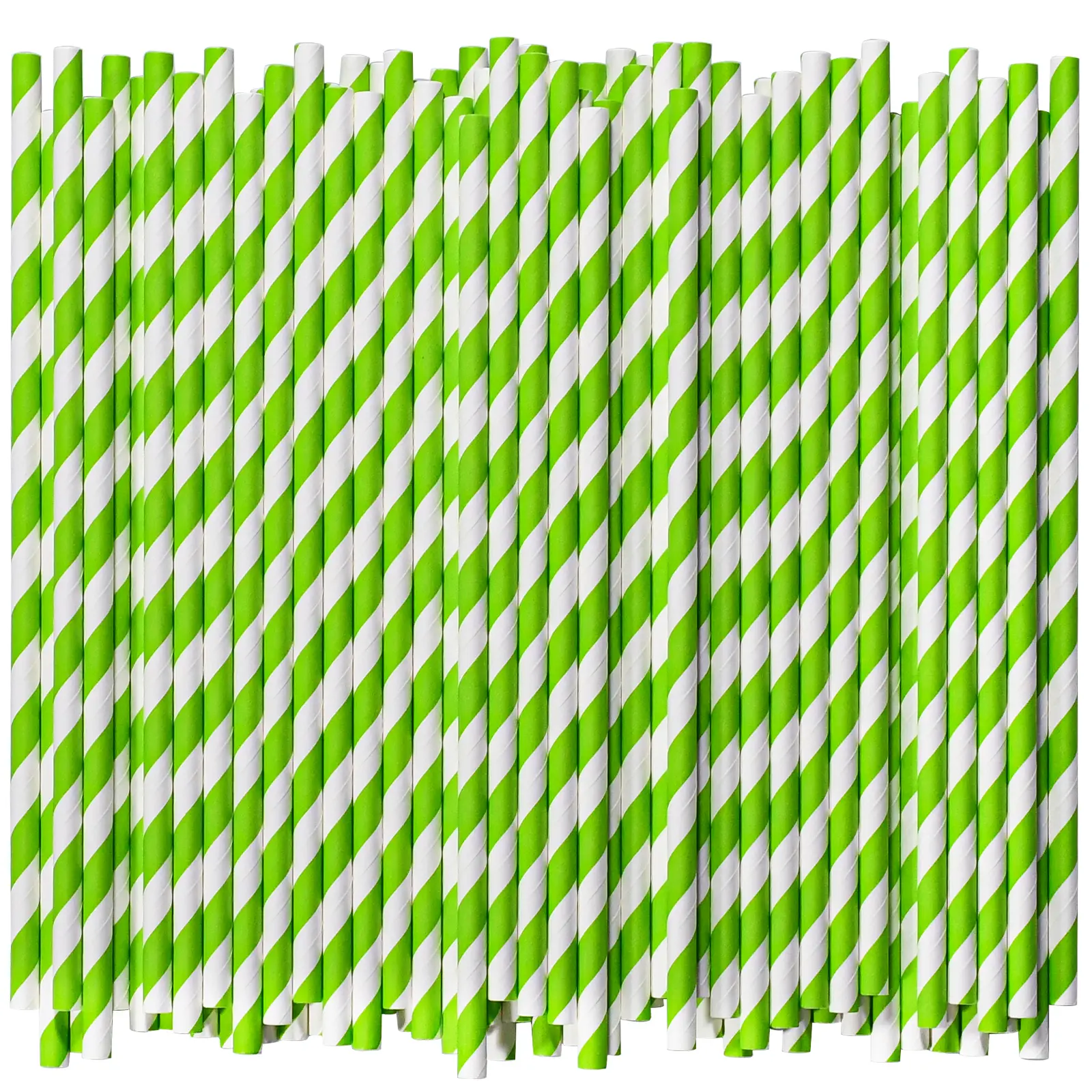 [1000 Count] 7.75 Inch Green/White Striped Paper Drinking Straws Bulk, 100% Biodegradable