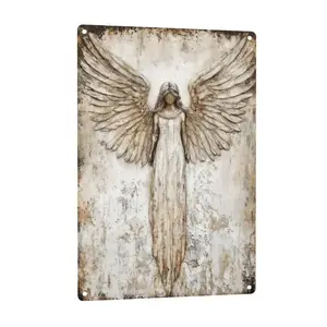 Guardian Angel Metal Wall Art Sign - Vintage Rustic Angel with Outstretched Wings, 8x12inch Aluminum Spiritual Decor Suitable for Home, Office, Classroom