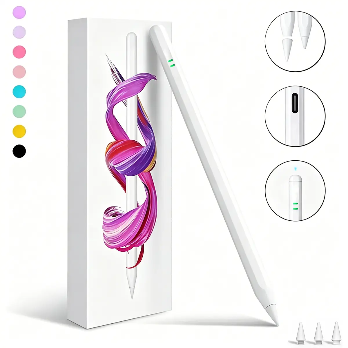 Active Stylus Pen for iPad with Fast Charging, Palm Rejection, Tilt Sensitivity, Button - Tablet & Computer Accessories Compatible with iPad 6/7/8/9/10, Pro 12.9-in & 11-in, Air 3/4/5, Mini 5/6/7 (Back to School)