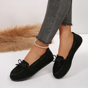 Women's Slippers Warm Faux Lined Lace-Up Cozy Bow Indoor & Outdoor Slip On Loafers Shoes for Women