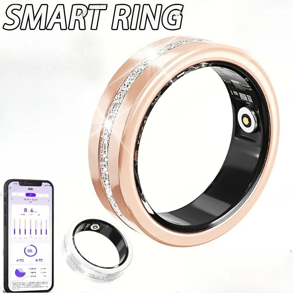 Diamond Fashion Women Smart Ring With Box IP68 Waterproof Lady ring Heart Rate Health Monitor Sports Pedometer Fitness Rings New Wearable Tracker