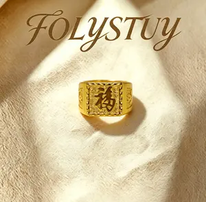 【FOLYSTUY (YNZ62)】fortune-Fashion Trends Gold-Tone Ring for- Fashion Trends Gold-Tone Ring for Fortune Design Jewelry Accessory Apply