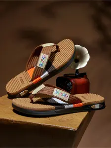 Men's durable flip-flops, breathable striped thong sandals, shock-absorbent beach slippers, versatile summer casual outdoor footwear