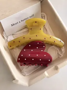 2pcs Heart Hair Claw Polka Dot Hair Claws Set, Casual Style Shark Clip Headwear for All Seasons