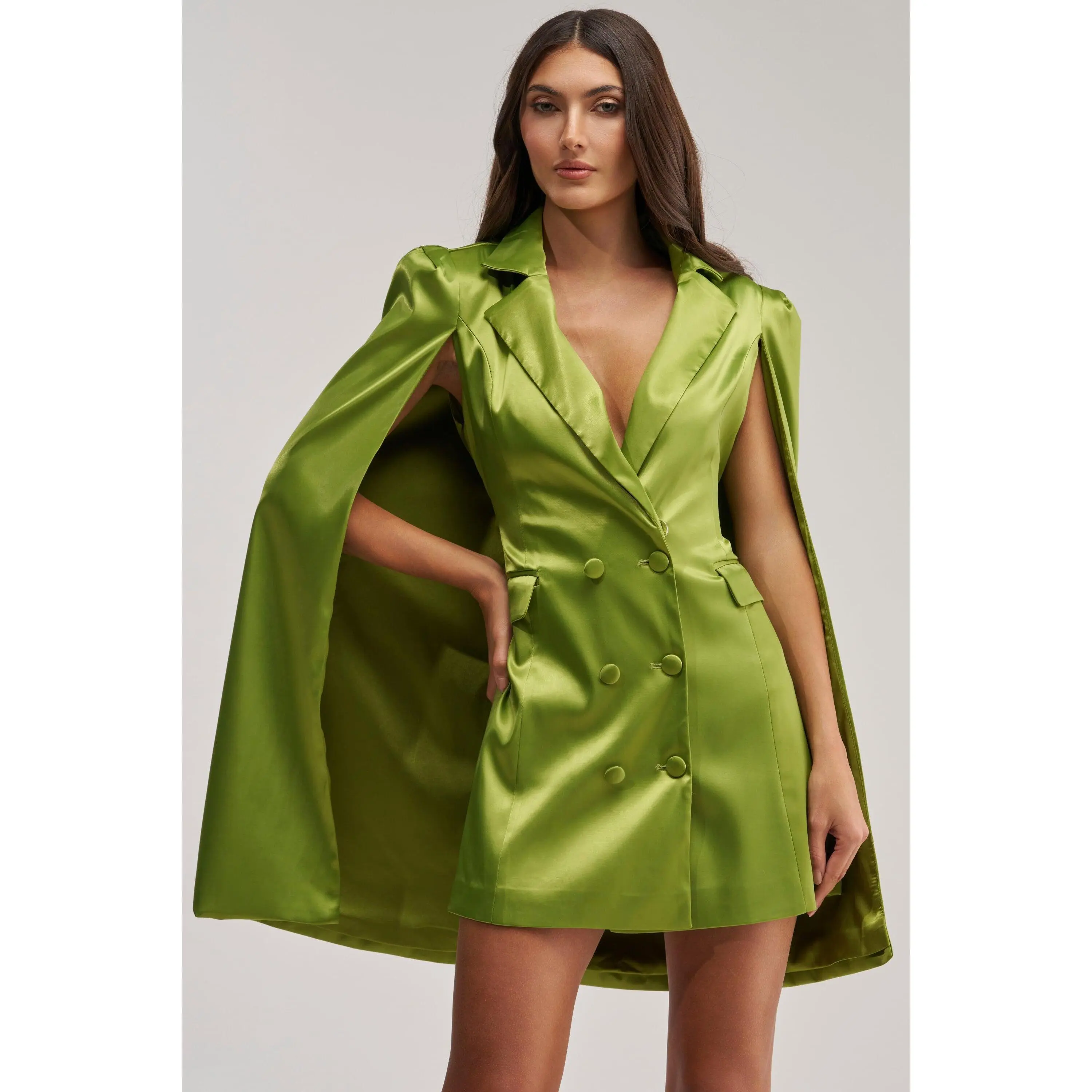 IMANI CAPE SLEEVE BLAZER DRESS IN GREEN