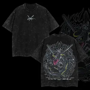 Rayquaza Vintage Acid Washed T-Shirt, Oversized Heavyweight Cotton Anime Manga Graphic Tee, Unisex Casual Outfits for Anime Lovers Men Menswear