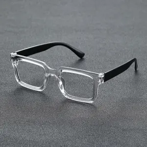 1pc Men'S Square Clear Fashion Glasses with Black PC Lenses and Durable Polycarbonate Frame - Stylish, Comfortable, and Easy-to-Clean for Casual or Formal Occasion