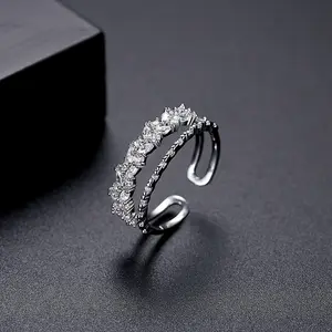 Women's Multi-Layer Pave Zircon-Studded Ring - Adjustable Open Design, Minimalist Niche Stackable Unique Statement Ring, Fashionable Personalized Index Finger Costume Jewelry