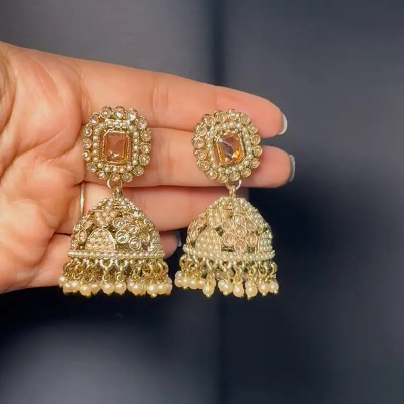 Kundan and pearl jhumka